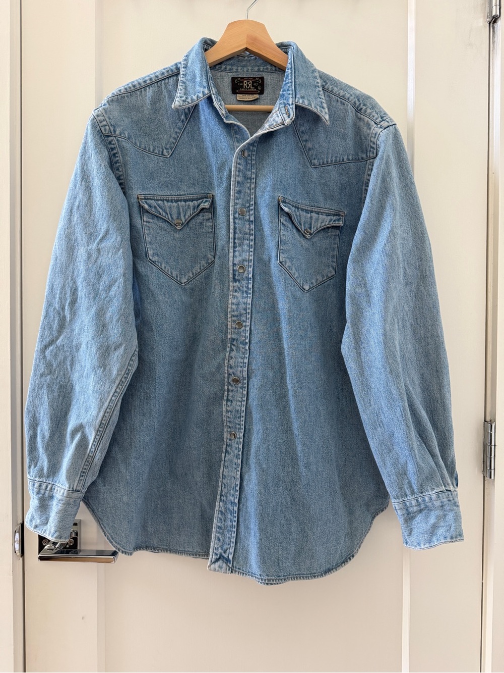 Vintage Double RL Buffalo West Slim Fit Denim Western Snap-Up Men’s Shirt Size L